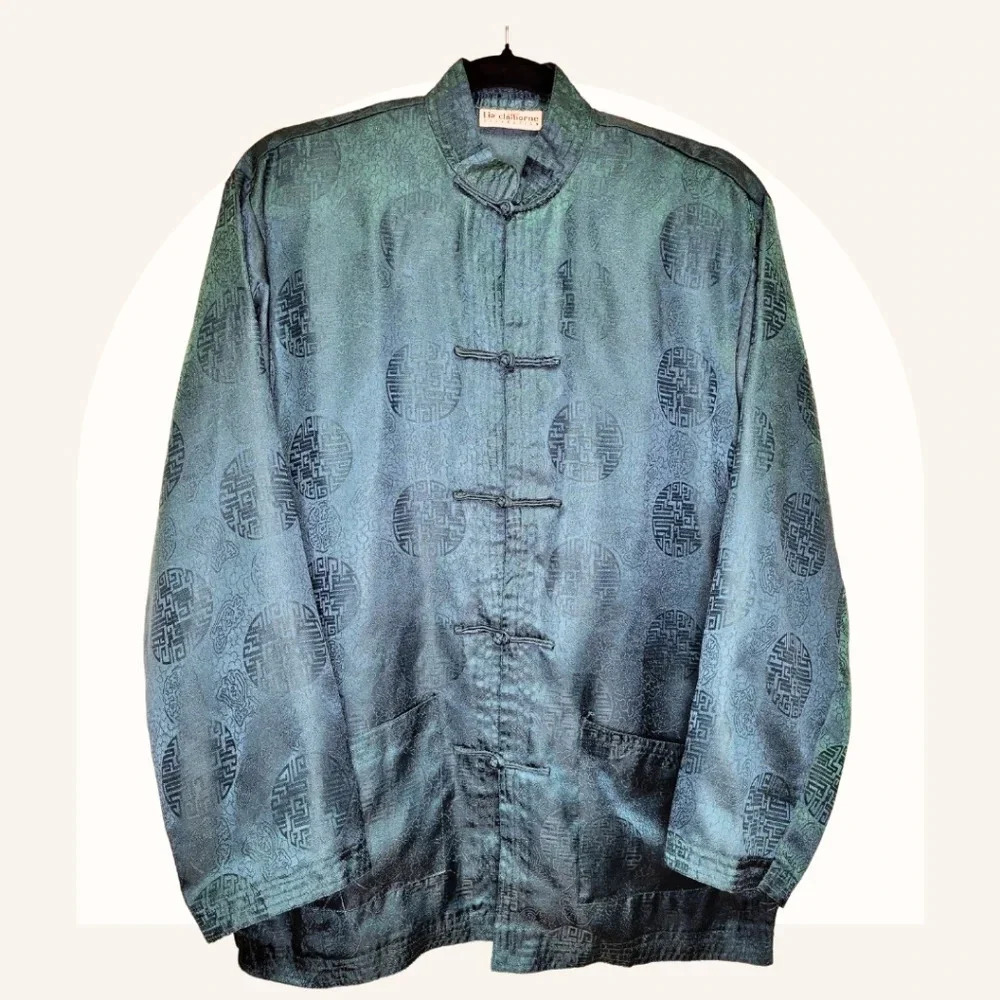 Vintage 80's Silk Mandarin Collar Tang Frog Buttons Liz Claiborne Collection L